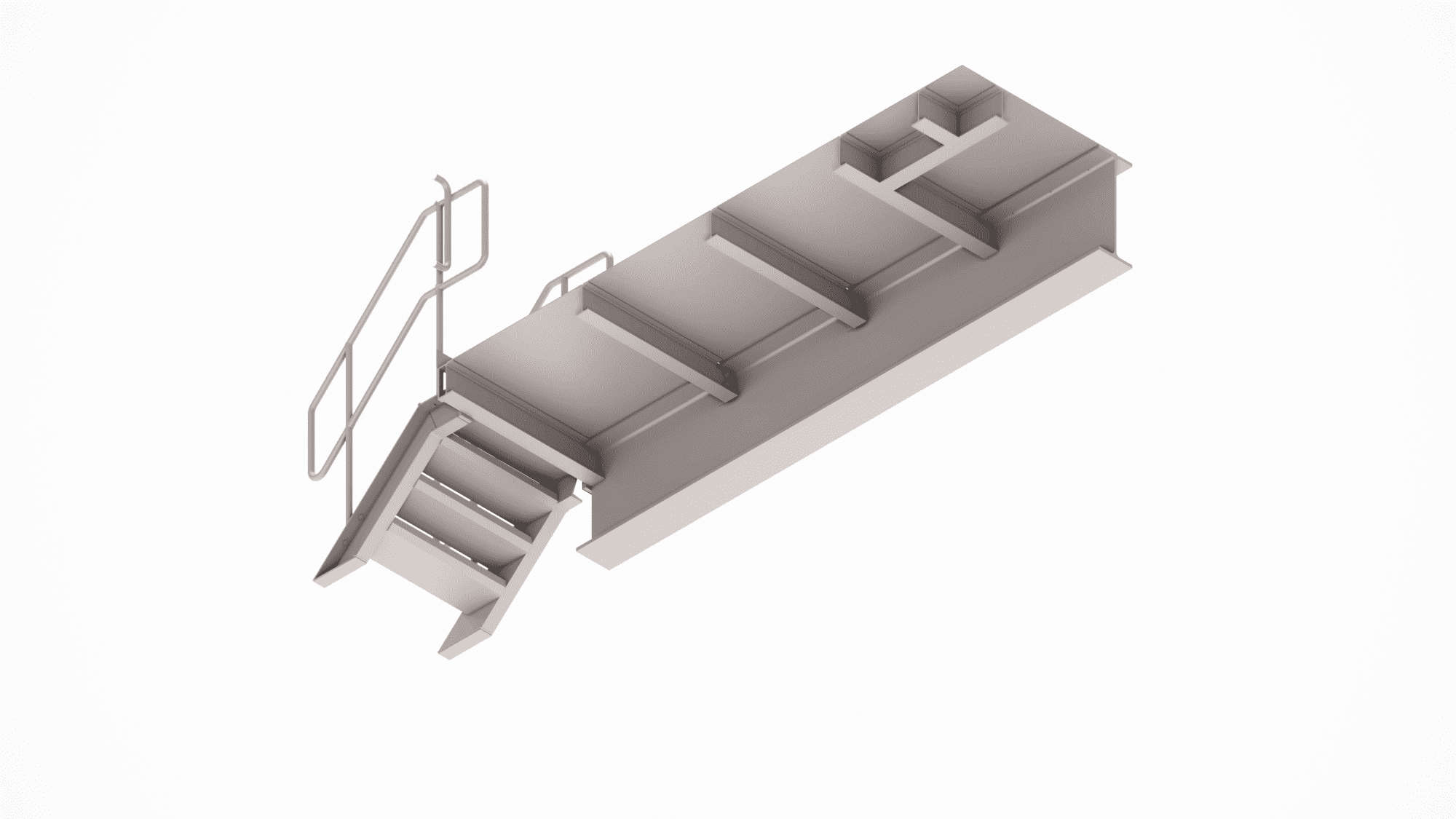 Detailed modeling of steel grating, access hatches, and kick plates for an elevated service platform