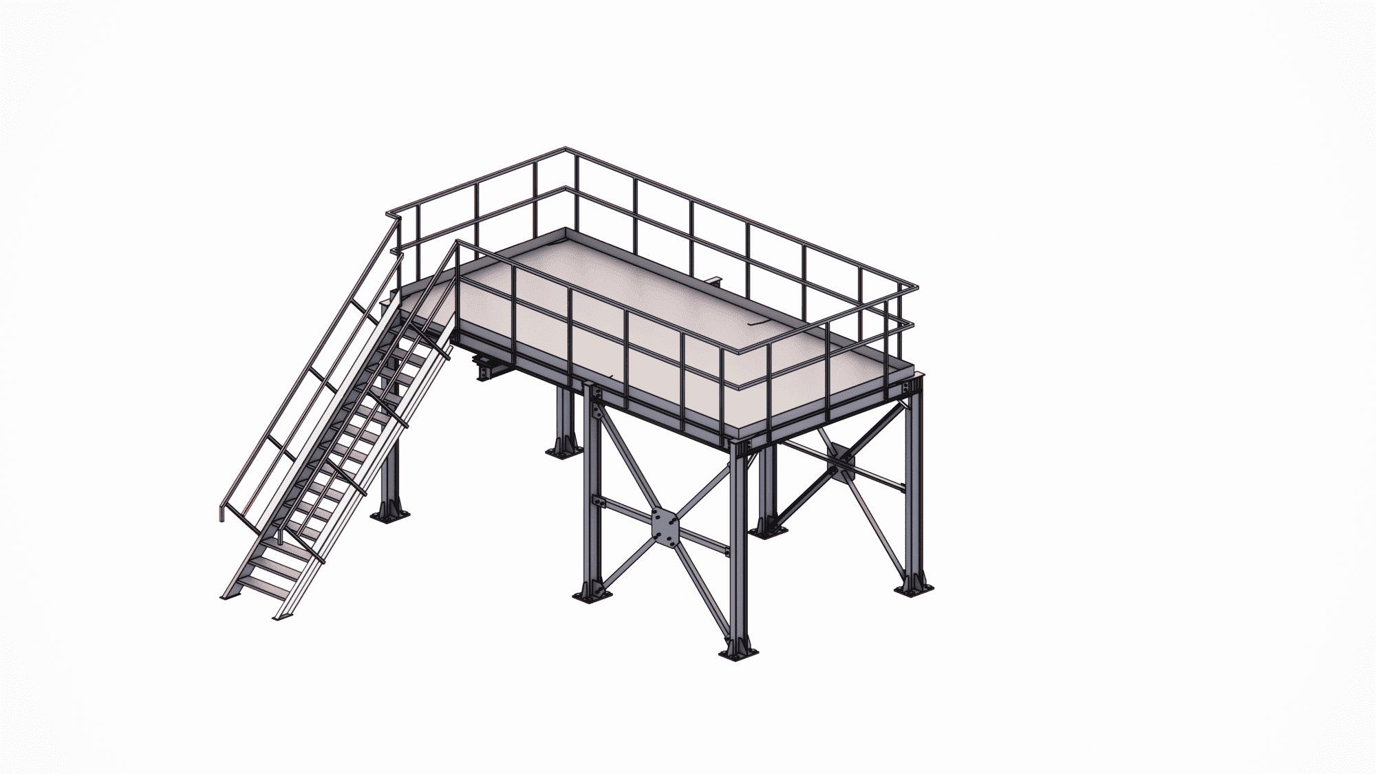 Detailing of a service maintenance platform with stairs and railings