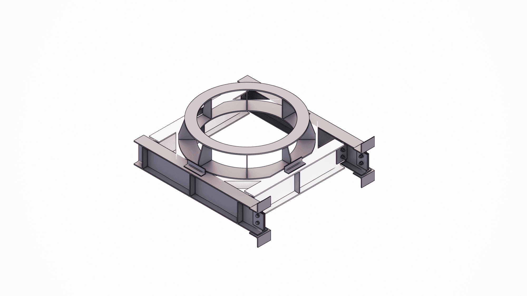 Steel detailing of heavy-duty metal structures for supporting large steel ducts (gas ducts) in a power plant project