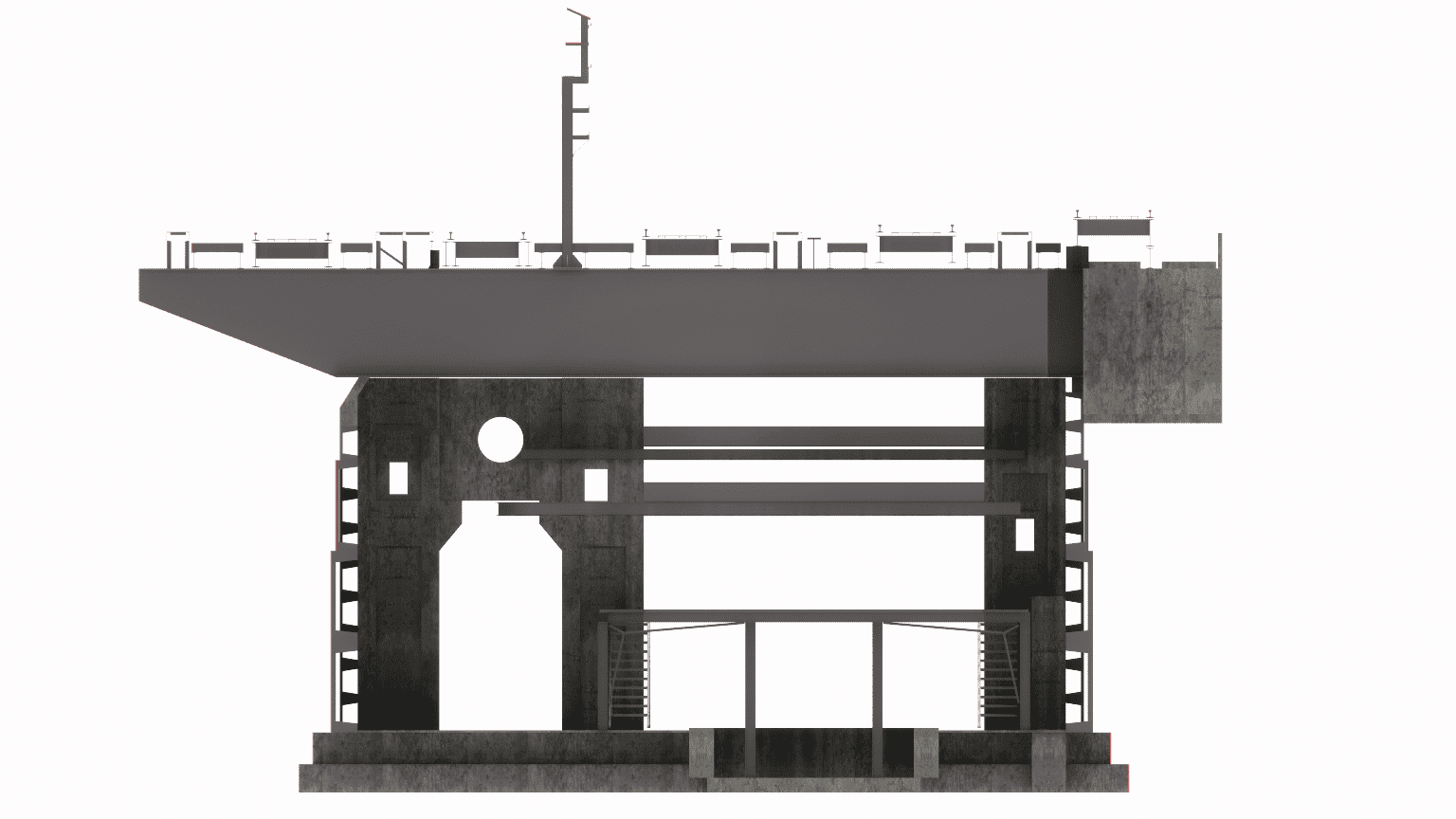 Conceptual design of a heavy steel frame for a loading and transfer tower (bunker trestle) in an industrial complex