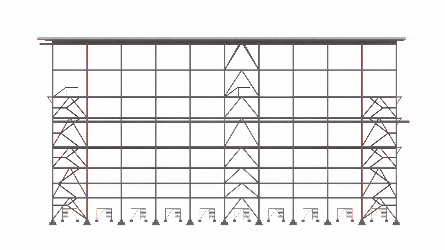 Structural calculation and conceptual modeling of tall steel frameworks for complex technological needs, ensuring stability and serviceability