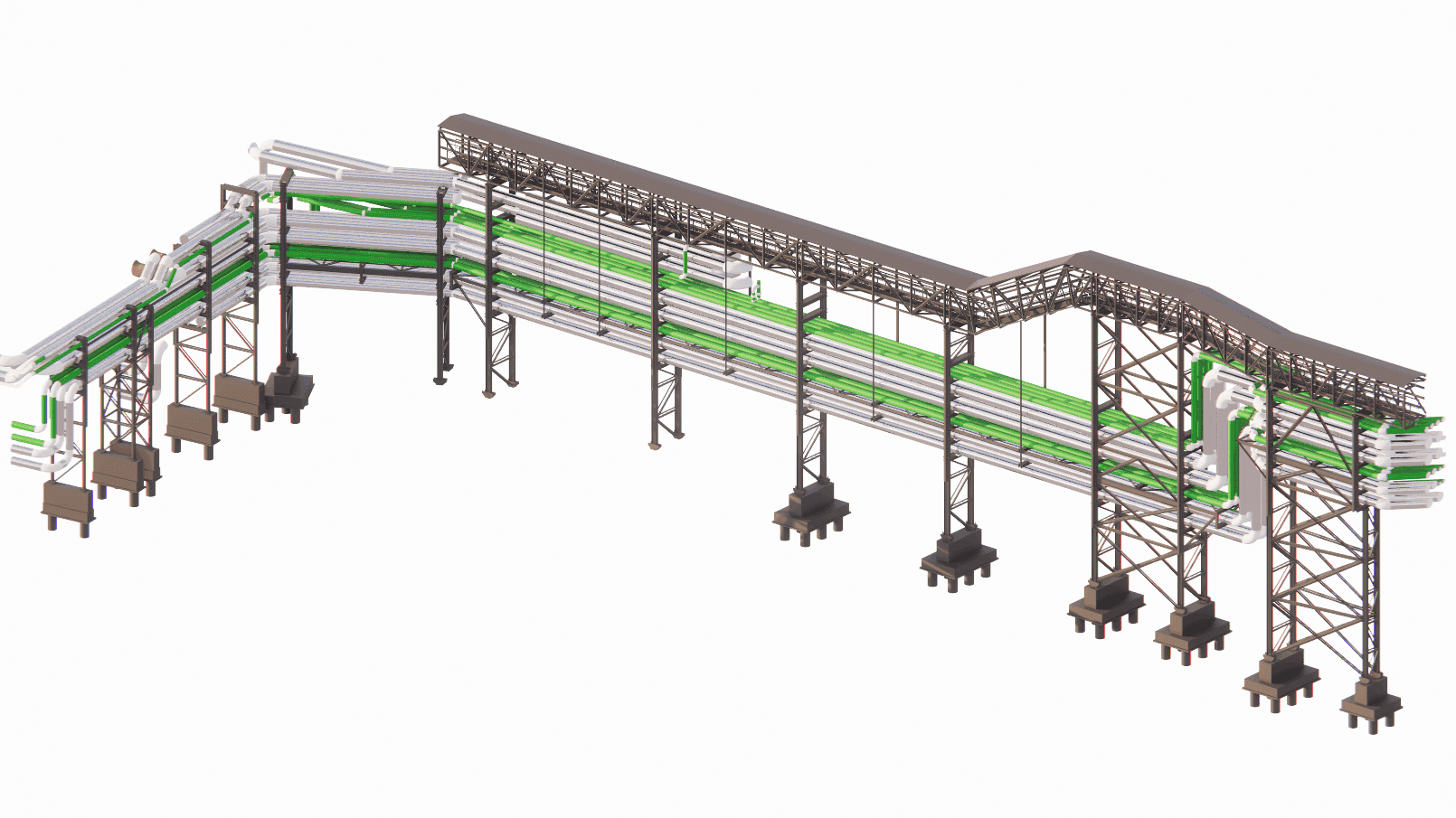 Structural design of heavy-duty pipe rack steel frameworks for oil and gas facilities, focusing on thermal expansion and support spacing