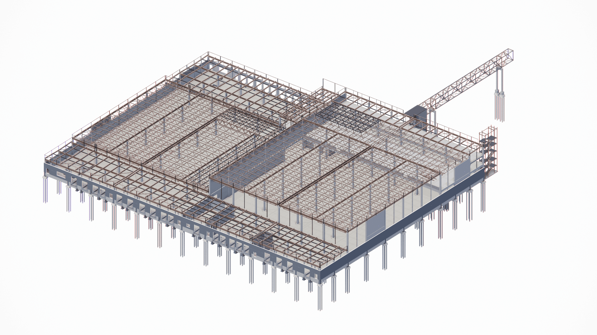 Structural engineering of a logistics center building frame, optimized for high storage loads and material handling