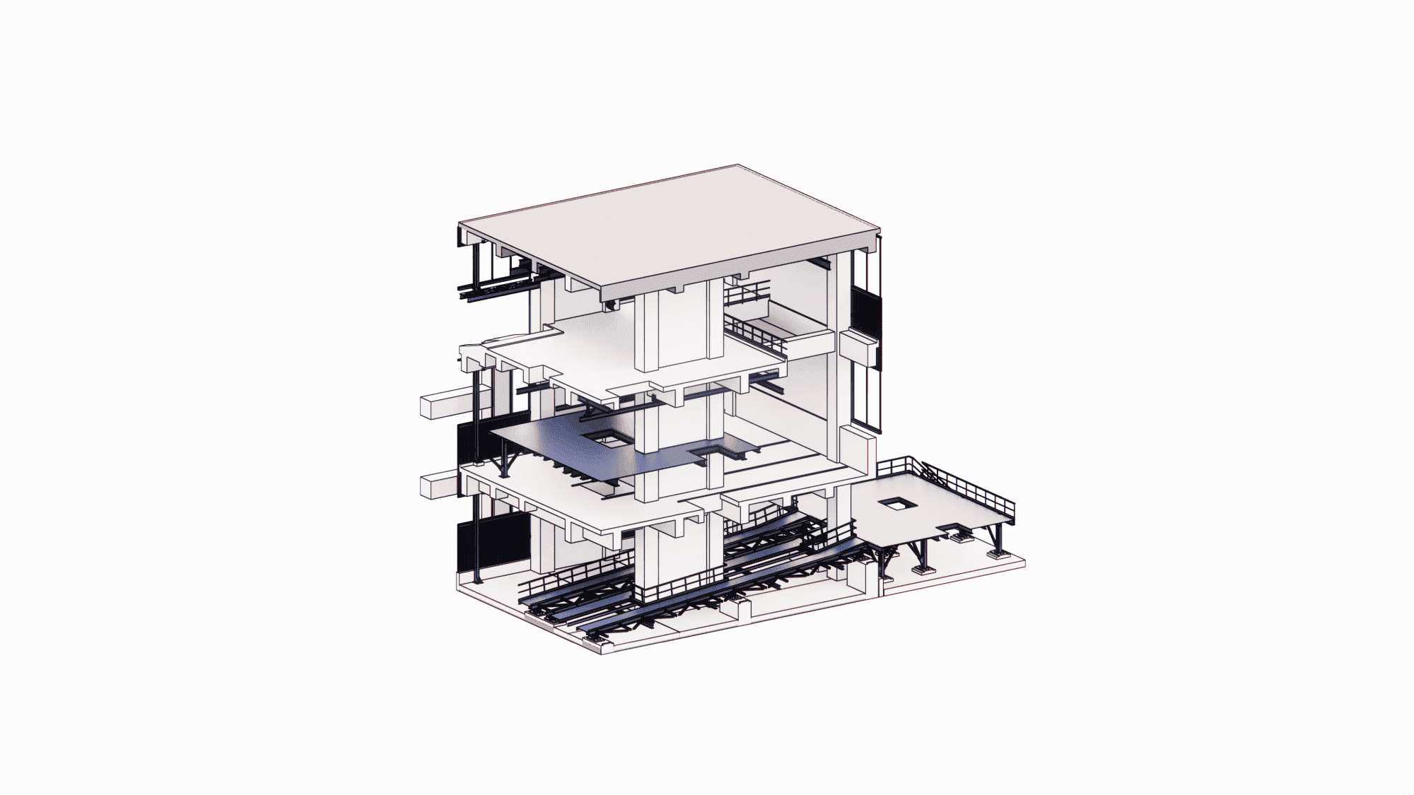 Revit section view detailing the foundation structure, showing embedded piping sleeves and blockouts designed around challenging site interfaces