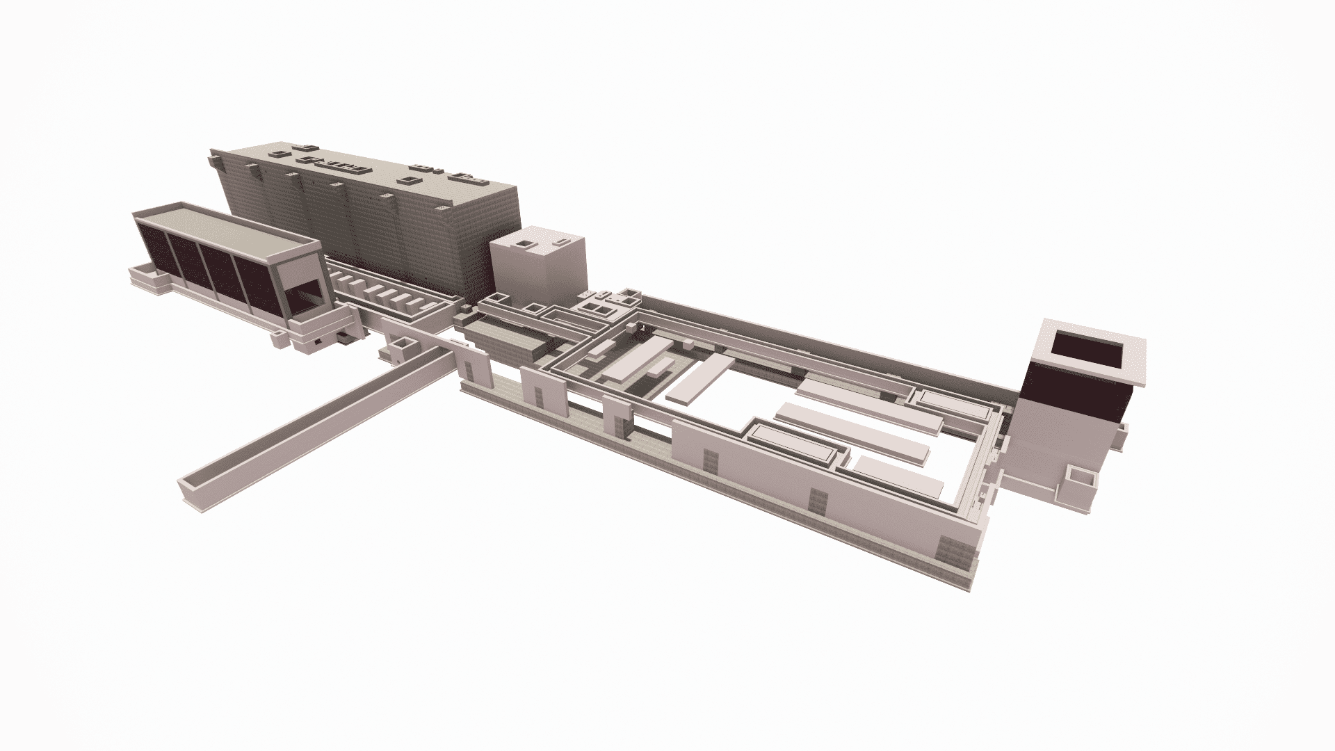Structural Revit view showing only the foundation system of the production building combined with the embedded monolithic concrete water reservoir