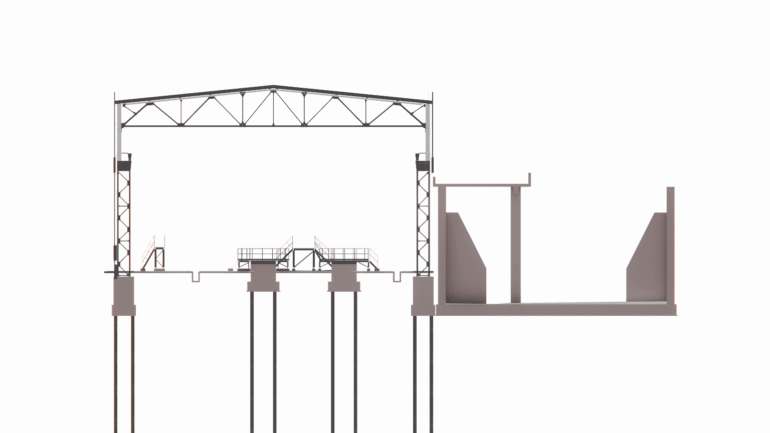 Structural analysis of the steel frame for a heavy-duty water treatment pump station, ensuring resistance to hydraulic and dynamic forces