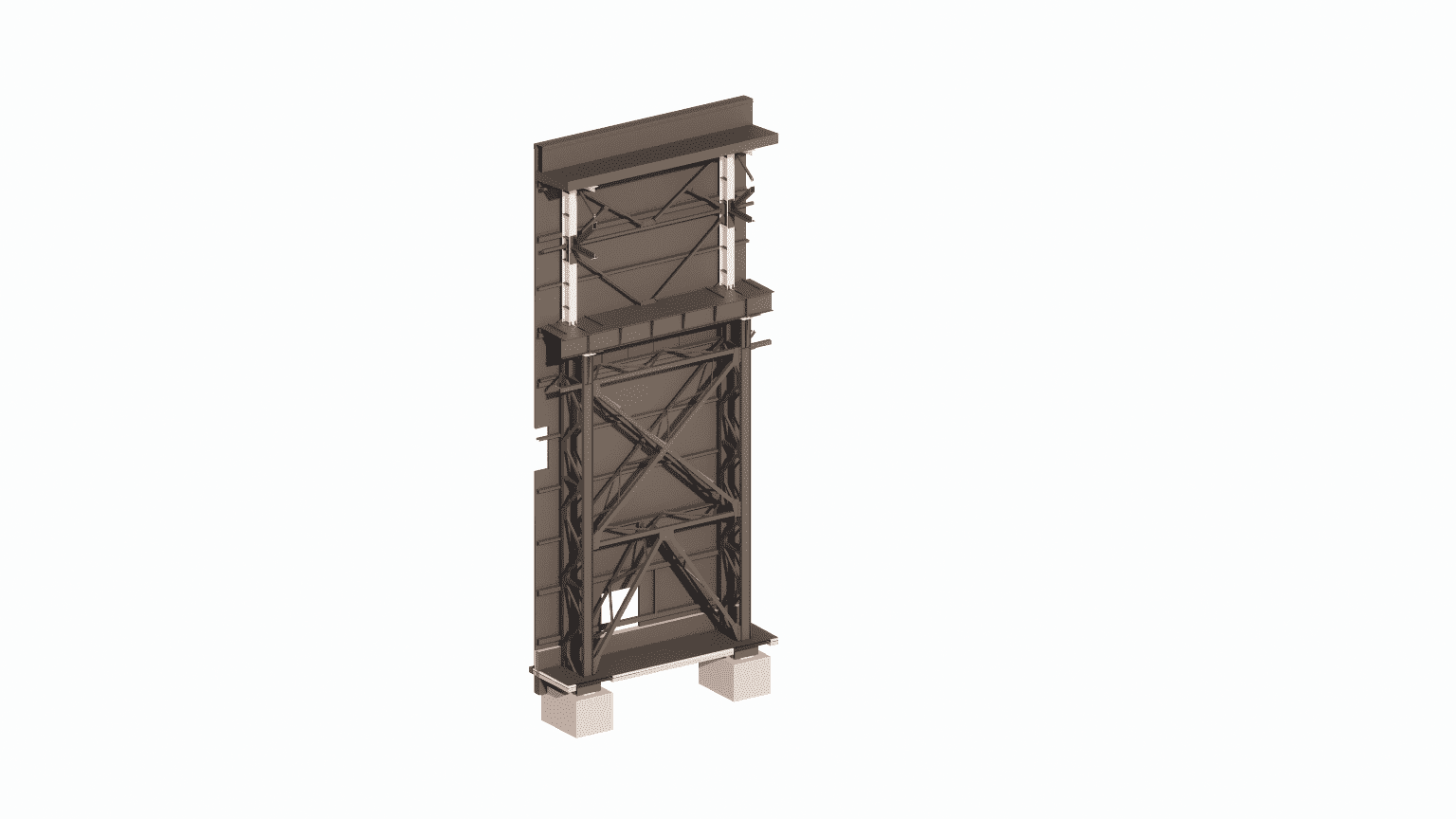 Detailed view of a typical interior steel column in the warehouse frame, showing the splice connection used for multi-section construction