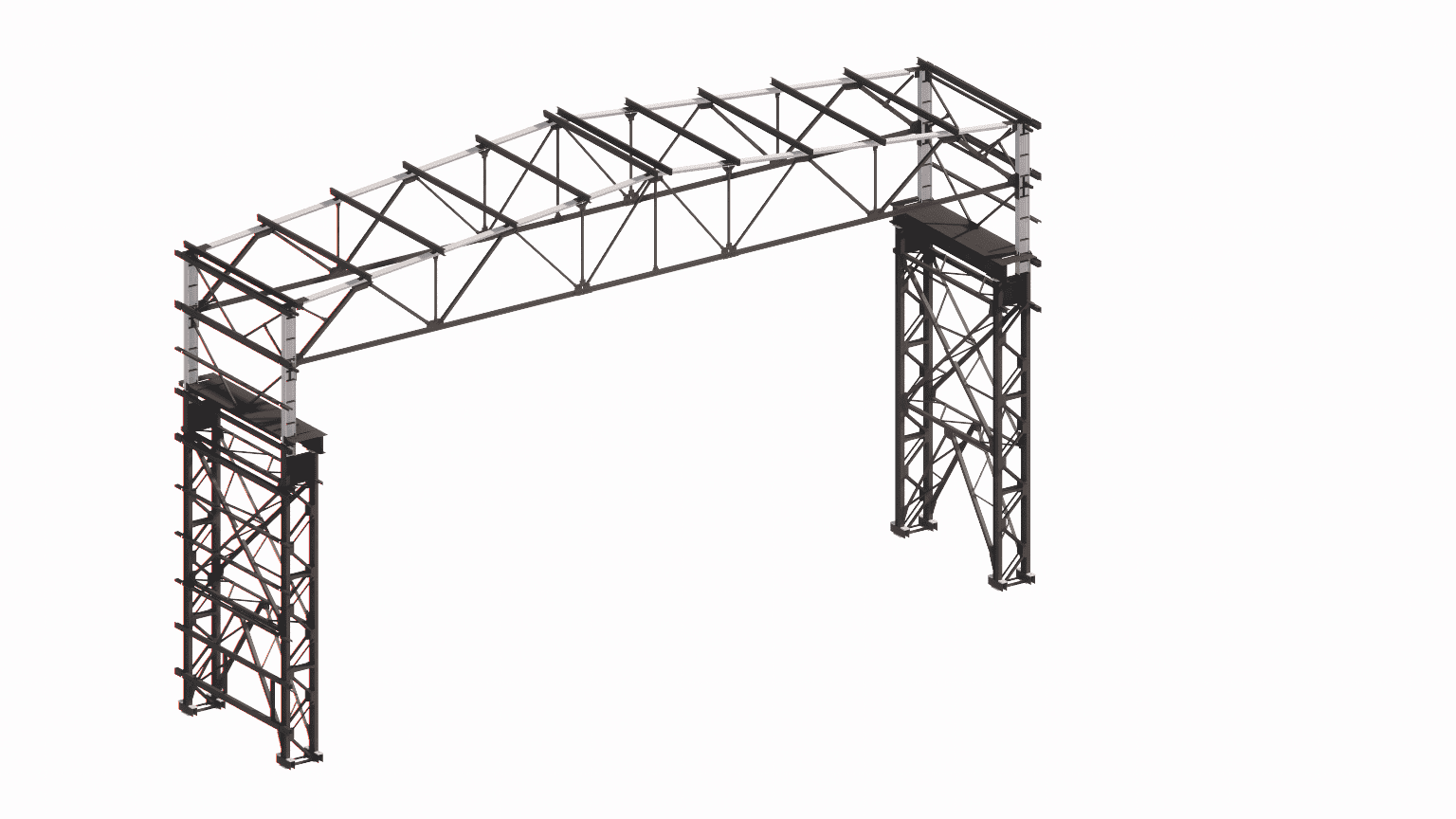 Close-up view of the primary steel connection node in the warehouse, illustrating the column-to-truss connection and lateral bracing attachment