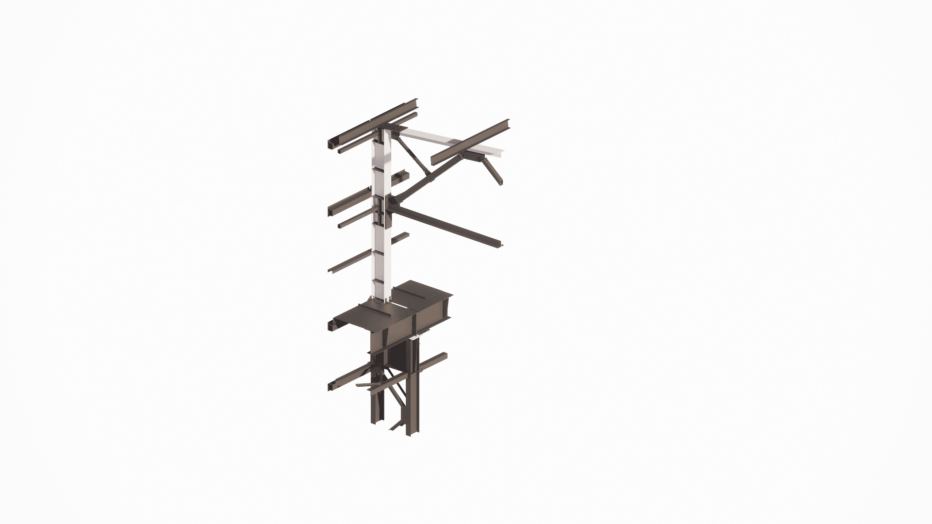 Detailed view of a truss-to-column connection, incorporating bearing plates and bolted connections