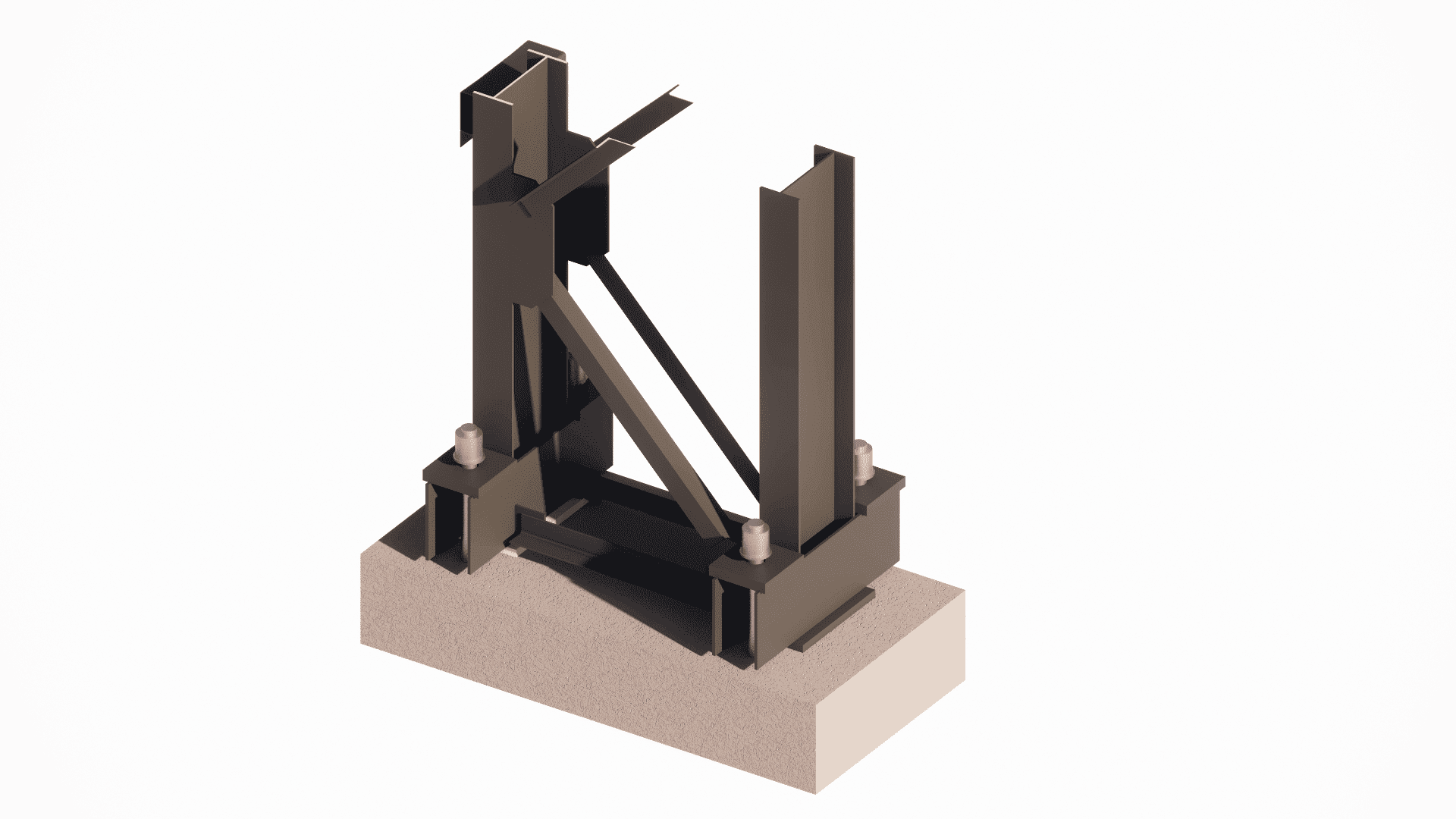 Enlarged view of the column base with anchor bolts and stiffeners