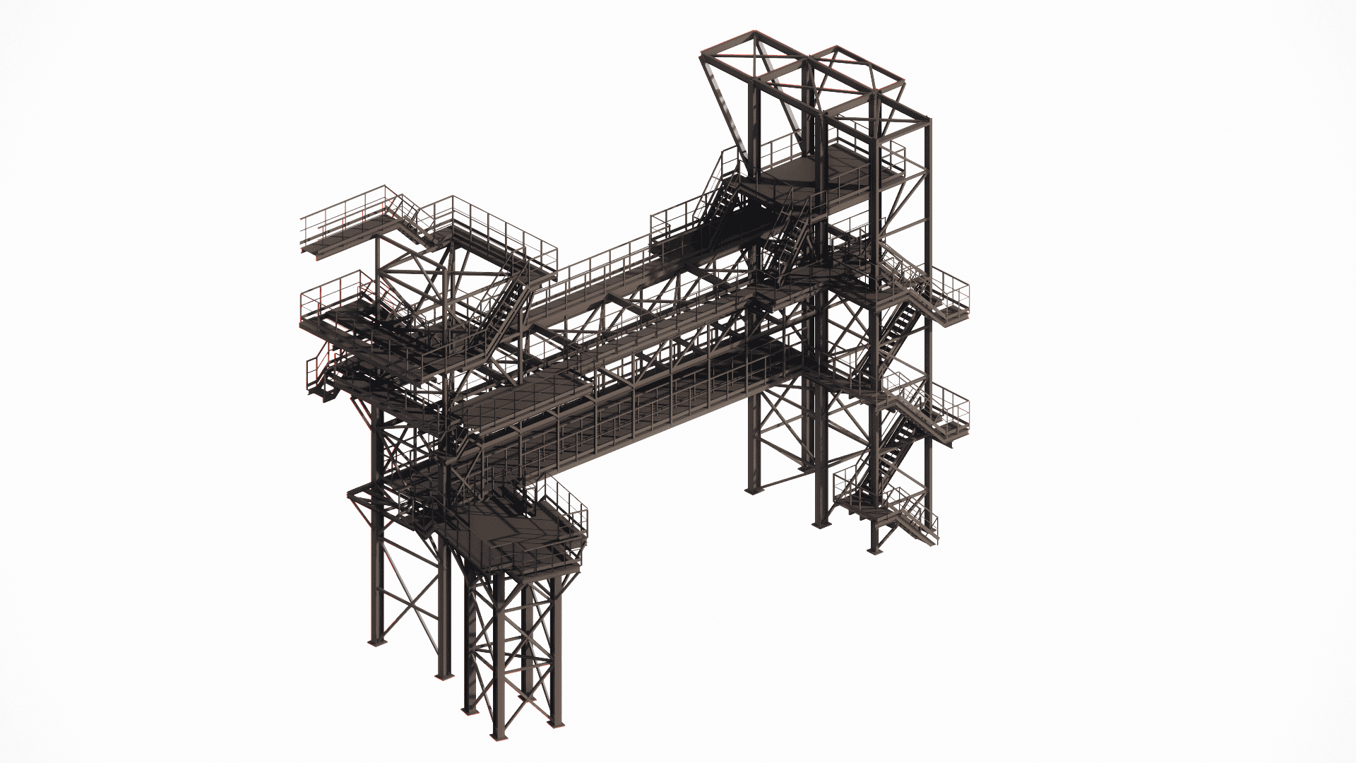 BIM modeling of a modular technological access platform designed for pipe bridge maintenance, ensuring minimal clash with utilities
