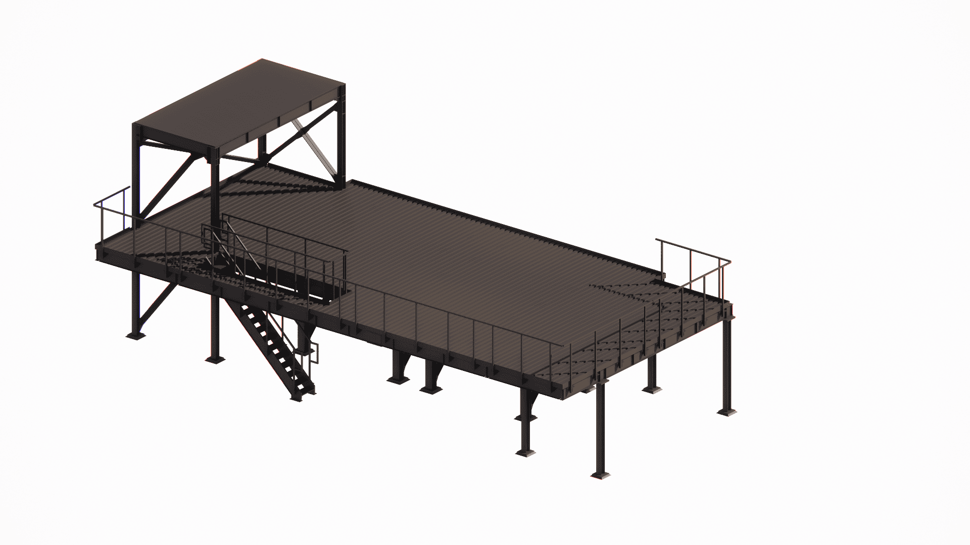 3D BIM model (Tekla) of an extensive technological steel platform for equipment placement, compliant with AISC