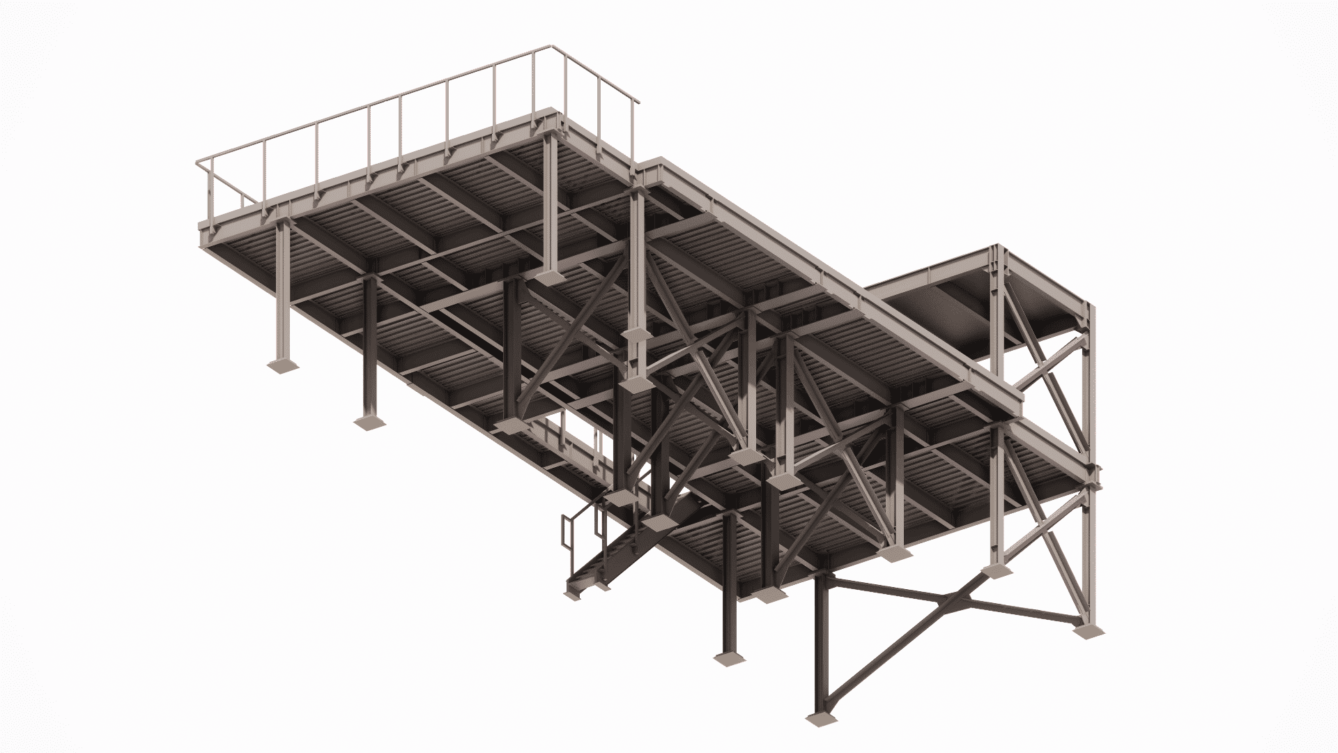 Detailed BIM model view showing primary and secondary steel members for complex technological equipment mounting