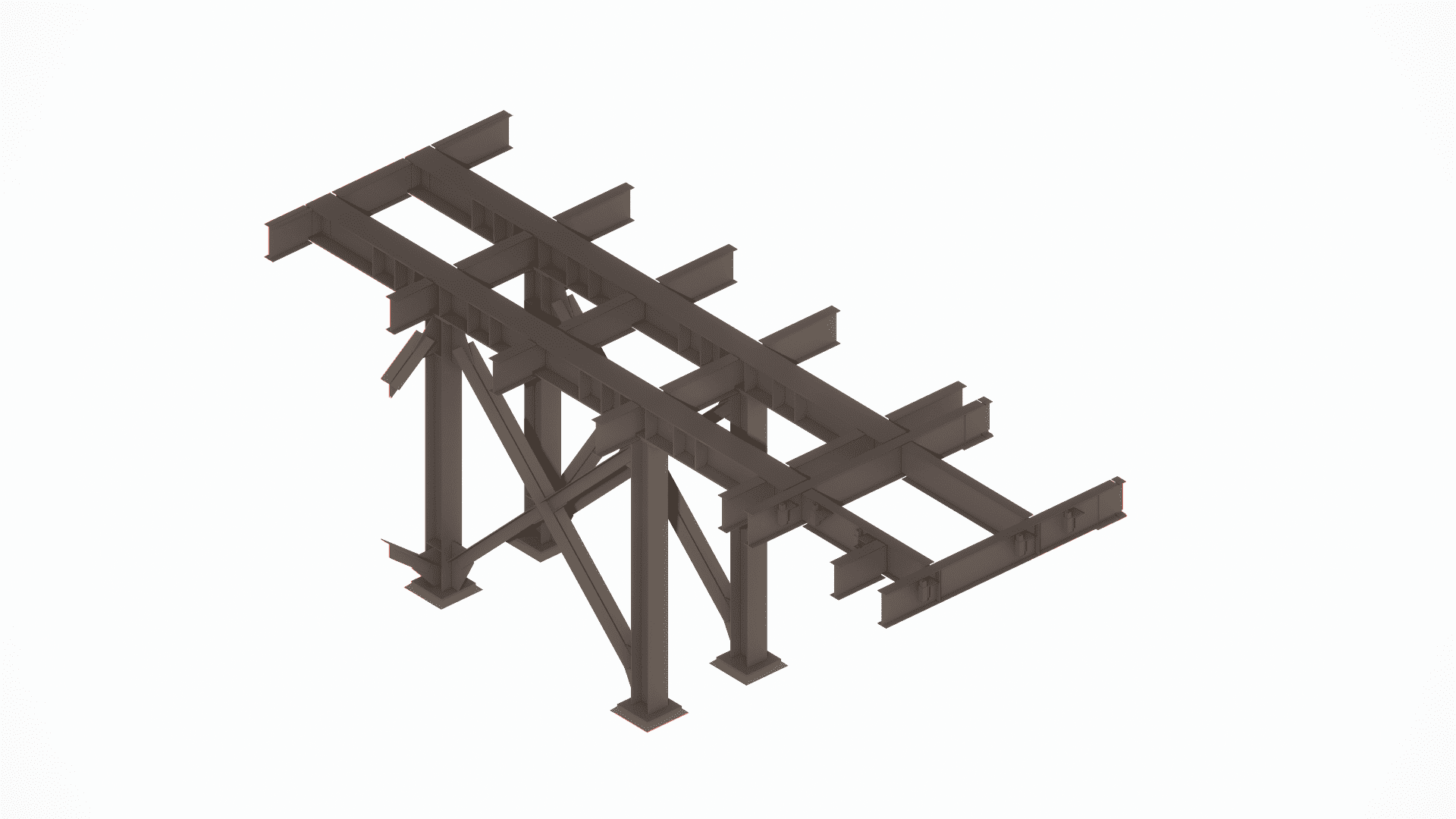 Detailed view of steel structures connection nodes, highlighting weld seams and stiffener placement