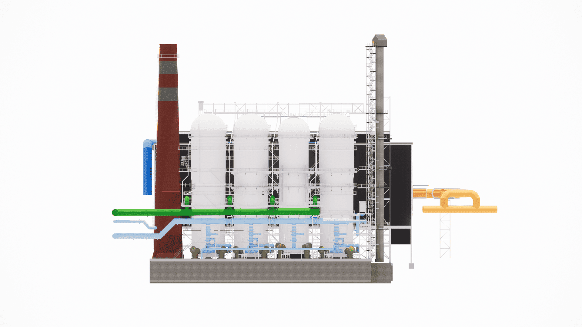 Structural design and BIM model of the tall steel frame and integrated access towers for the metallurgical air heater complex