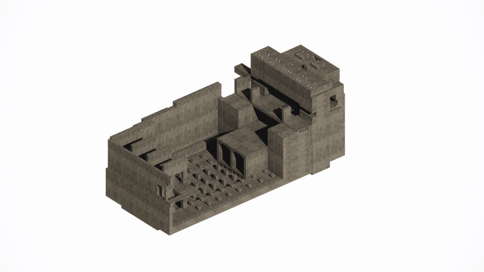 Section view detailing the concrete slab design and openings for flue gas exhausts or material entry/exit points at the top of the monolithic furnace structure