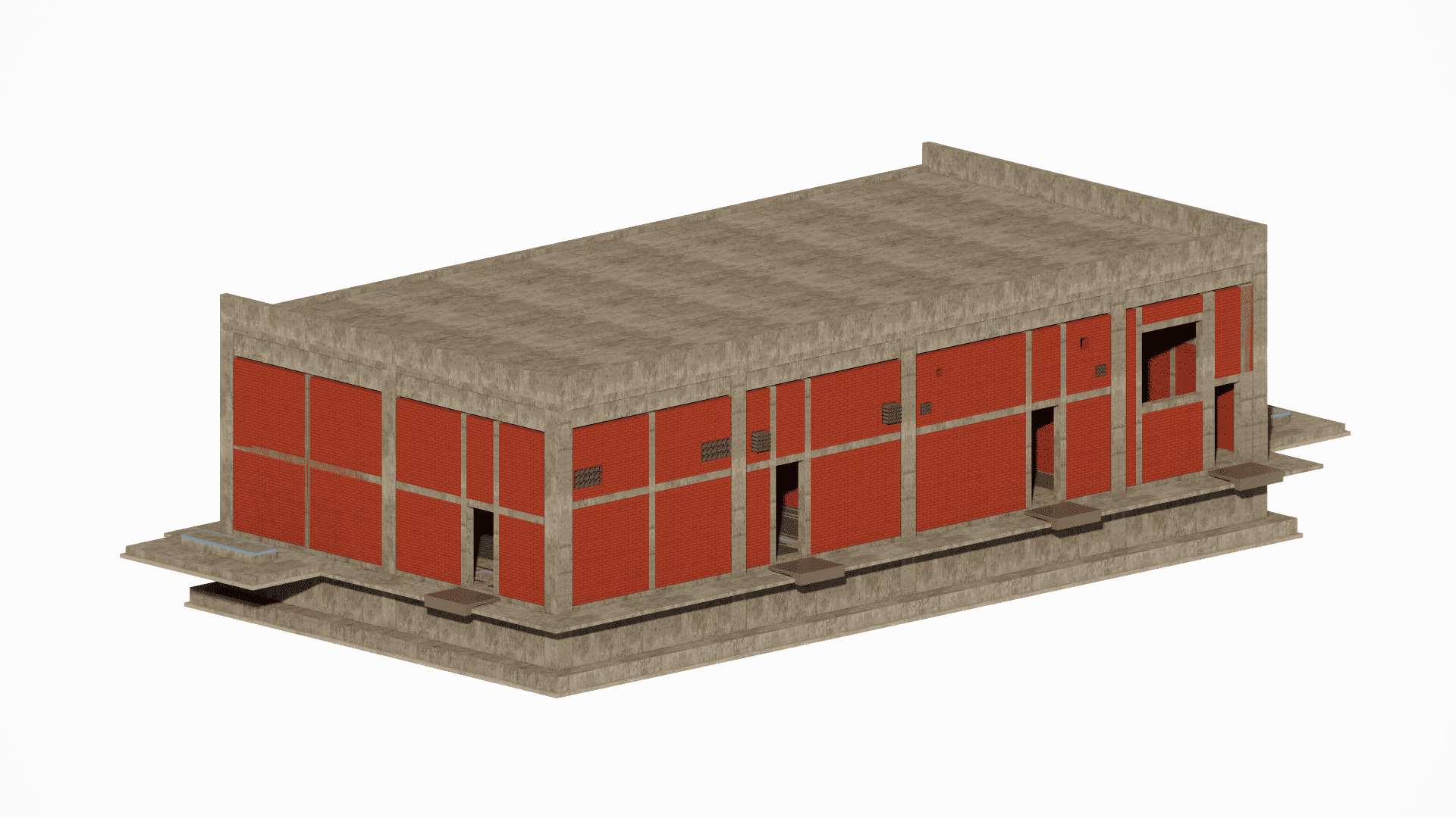 Structural plan view of the single-story substation, illustrating the layout of load-bearing concrete columns and the reinforced openings for external access and cable entry