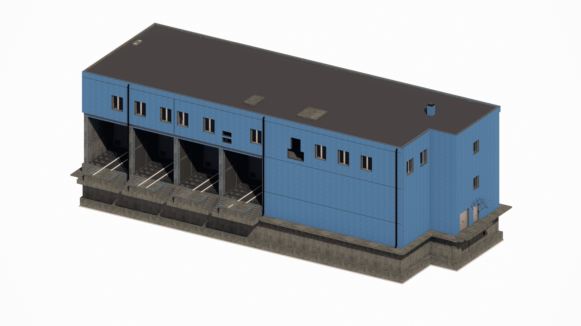 Revit 3D model of the two-story electrical substation building