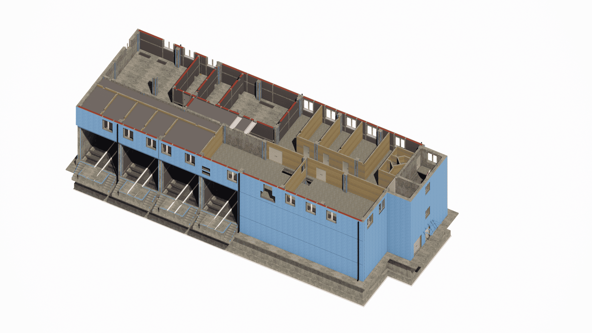 Structural 3D model of the pumping station and the attached monolithic reservoir