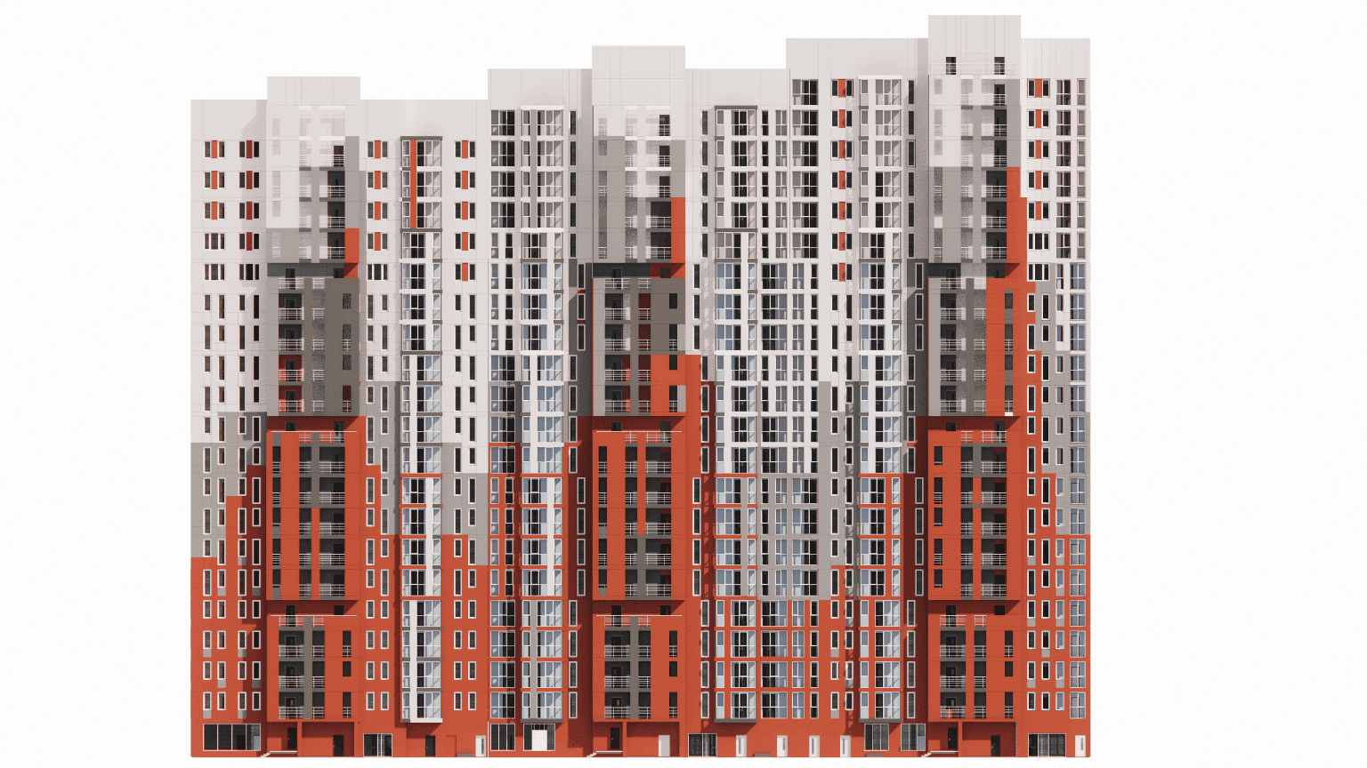Precise Revit modeling of repeated balcony enclosures and railing systems for a high-rise condominium in Canada