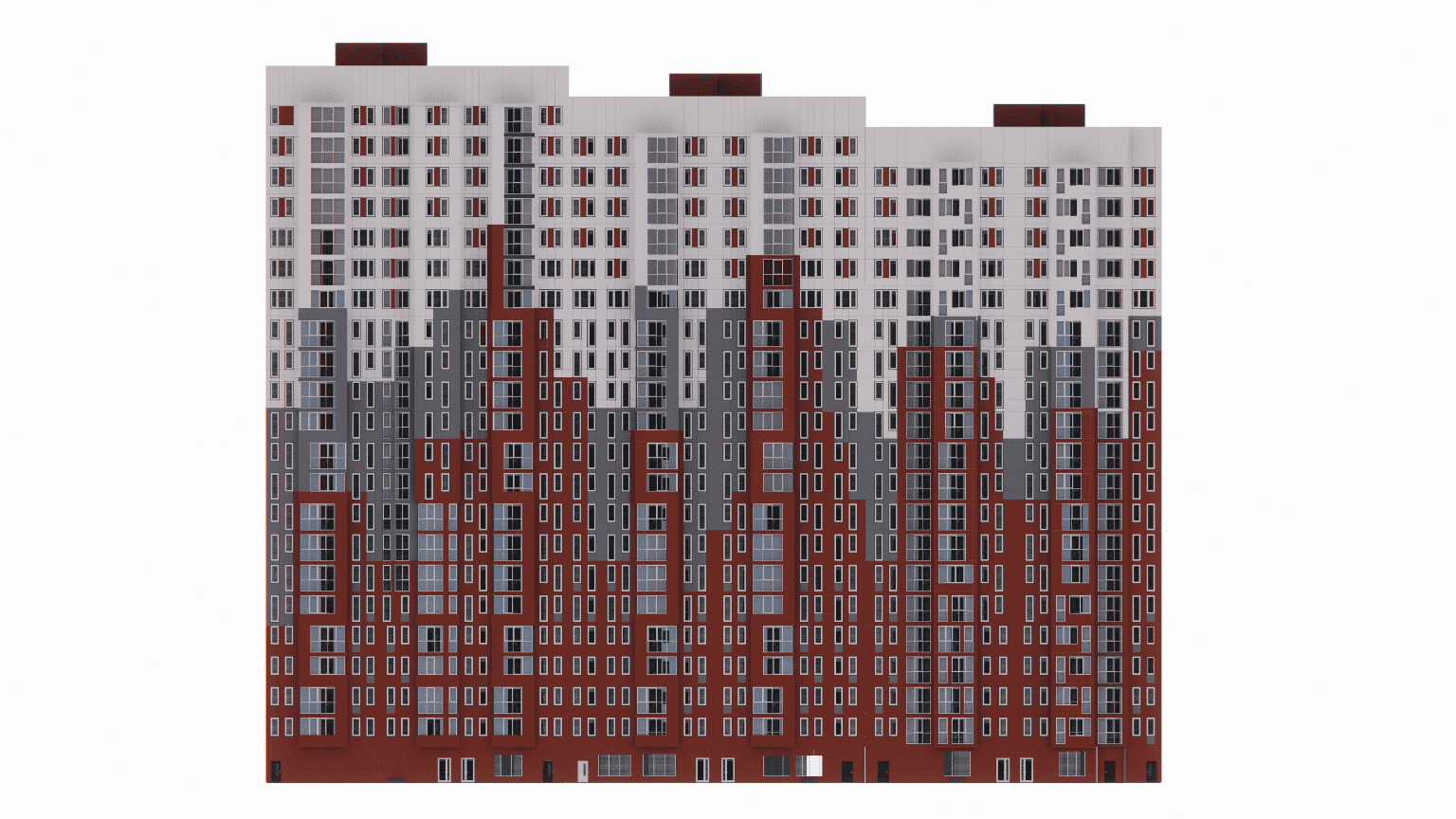 Revit model showcasing the coordination of precast concrete facade panels with steel balcony structures