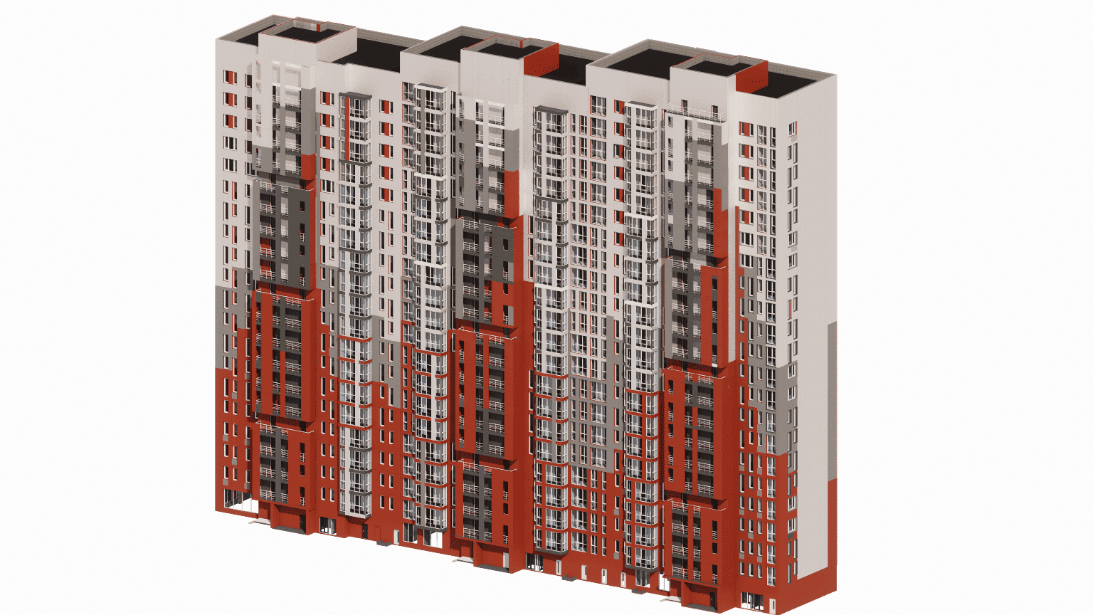Shop drawings preparation for custom metal and concrete facade panels integrated with recessed balconies in a residential project