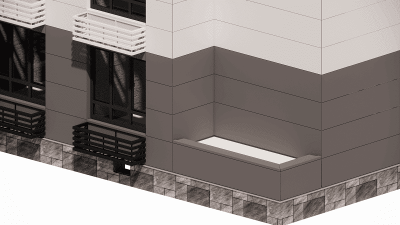 BIM modeling showing precise volume of concrete required for the elements of the facade
