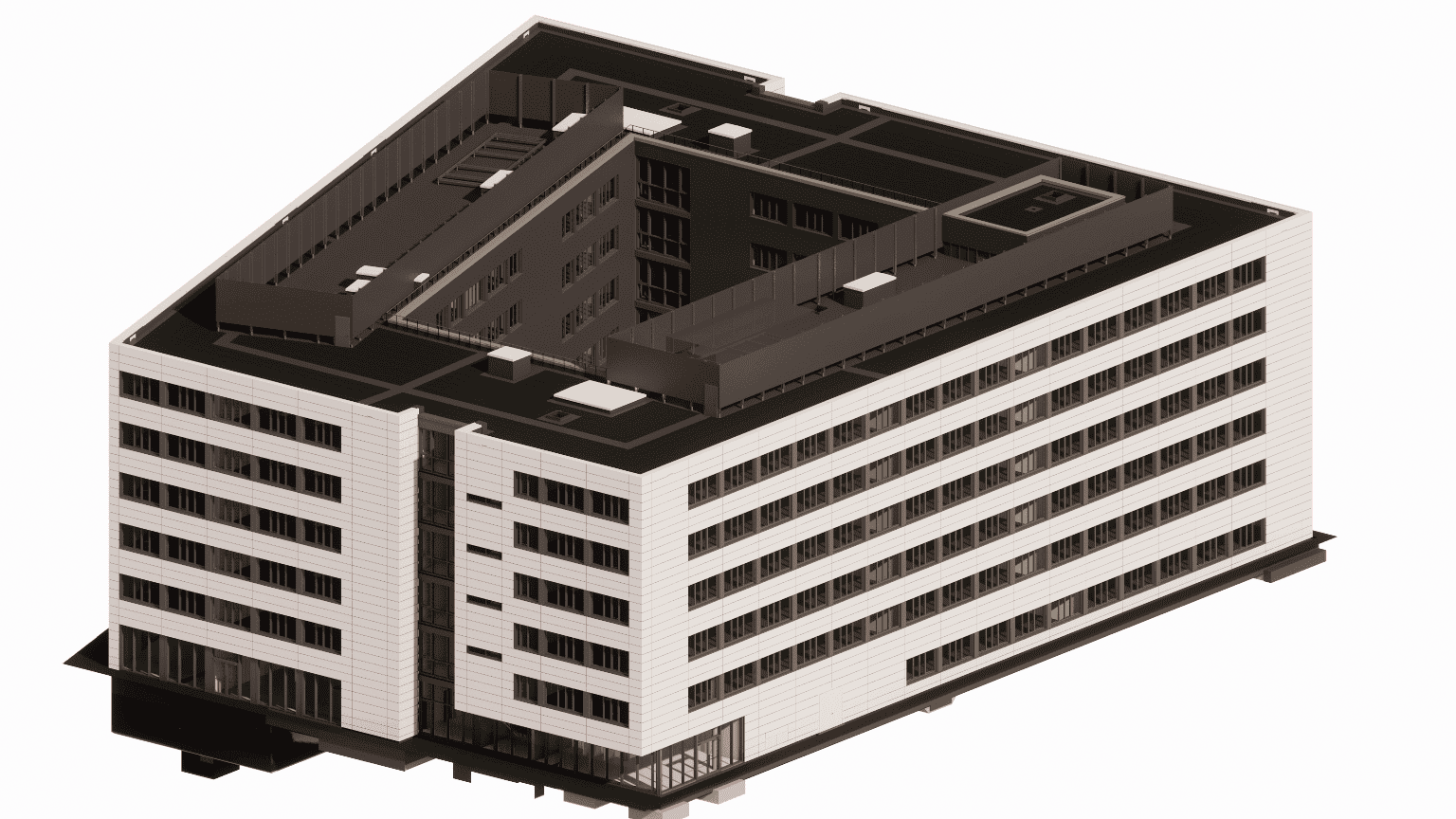 BIM detailing of a modern office building facade, ready for shop drawings phase.