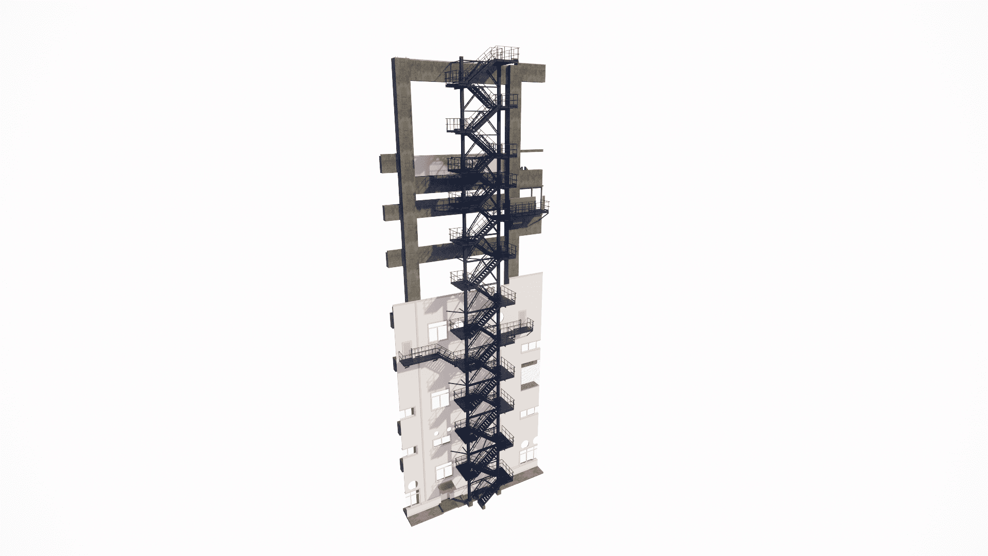 Conceptual modeling and detailing of external steel emergency egress staircases for industrial buildings