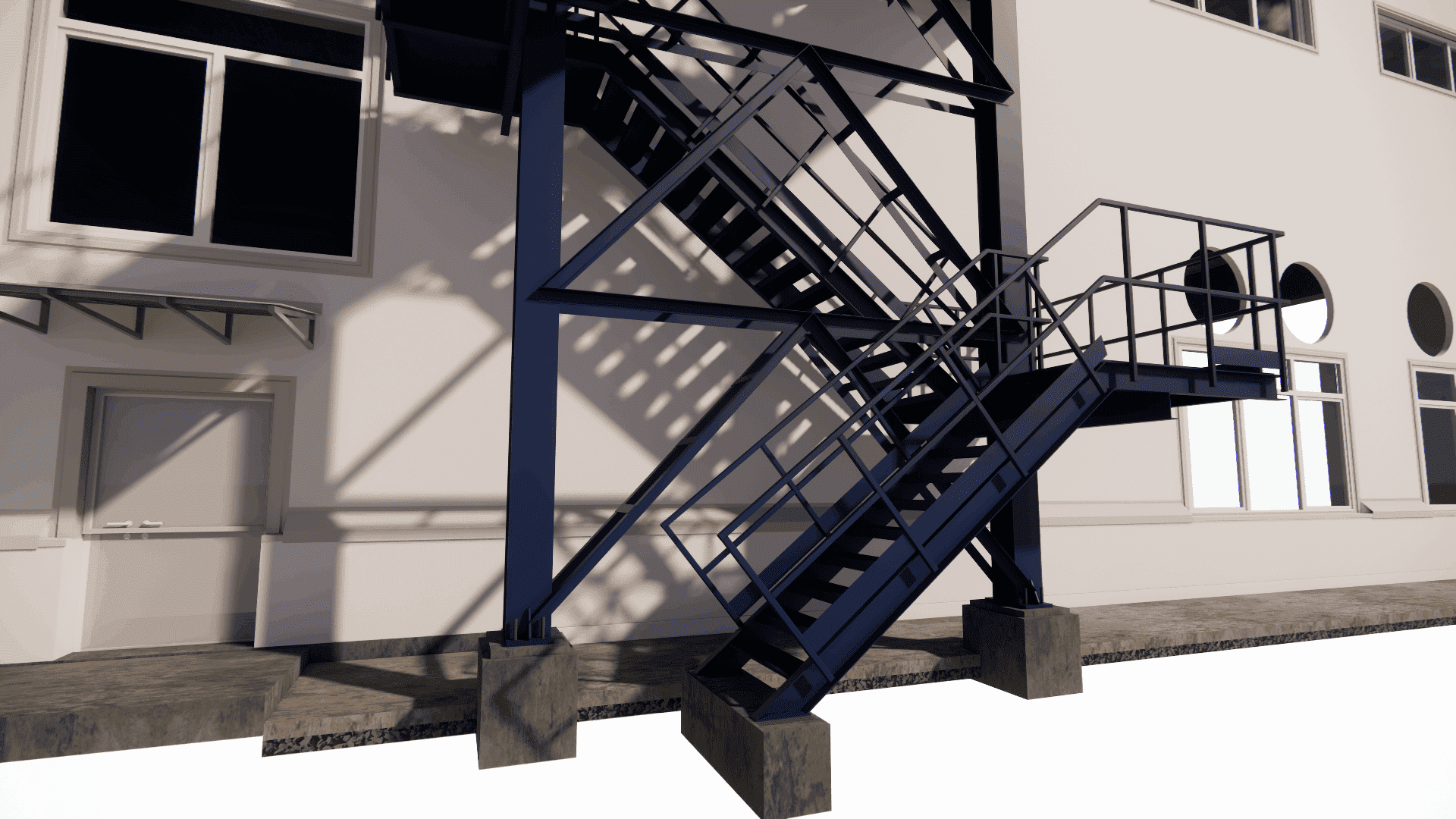 Design of straight-run steel staircases and landings for industrial access areas, optimized for fabrication