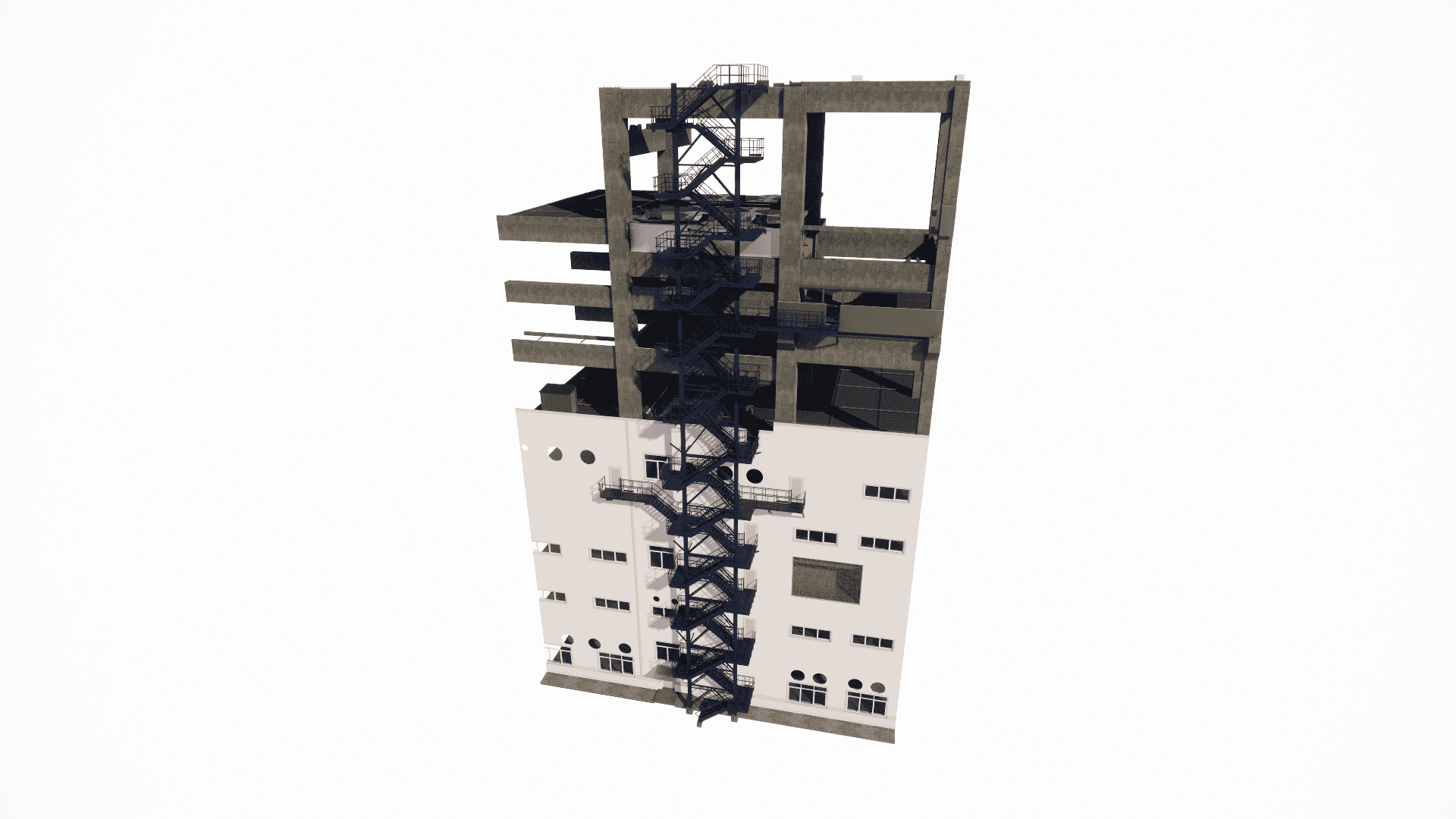 Structural design of external steel emergency egress staircases for multi-story industrial facilities, compliant with fire and building codes