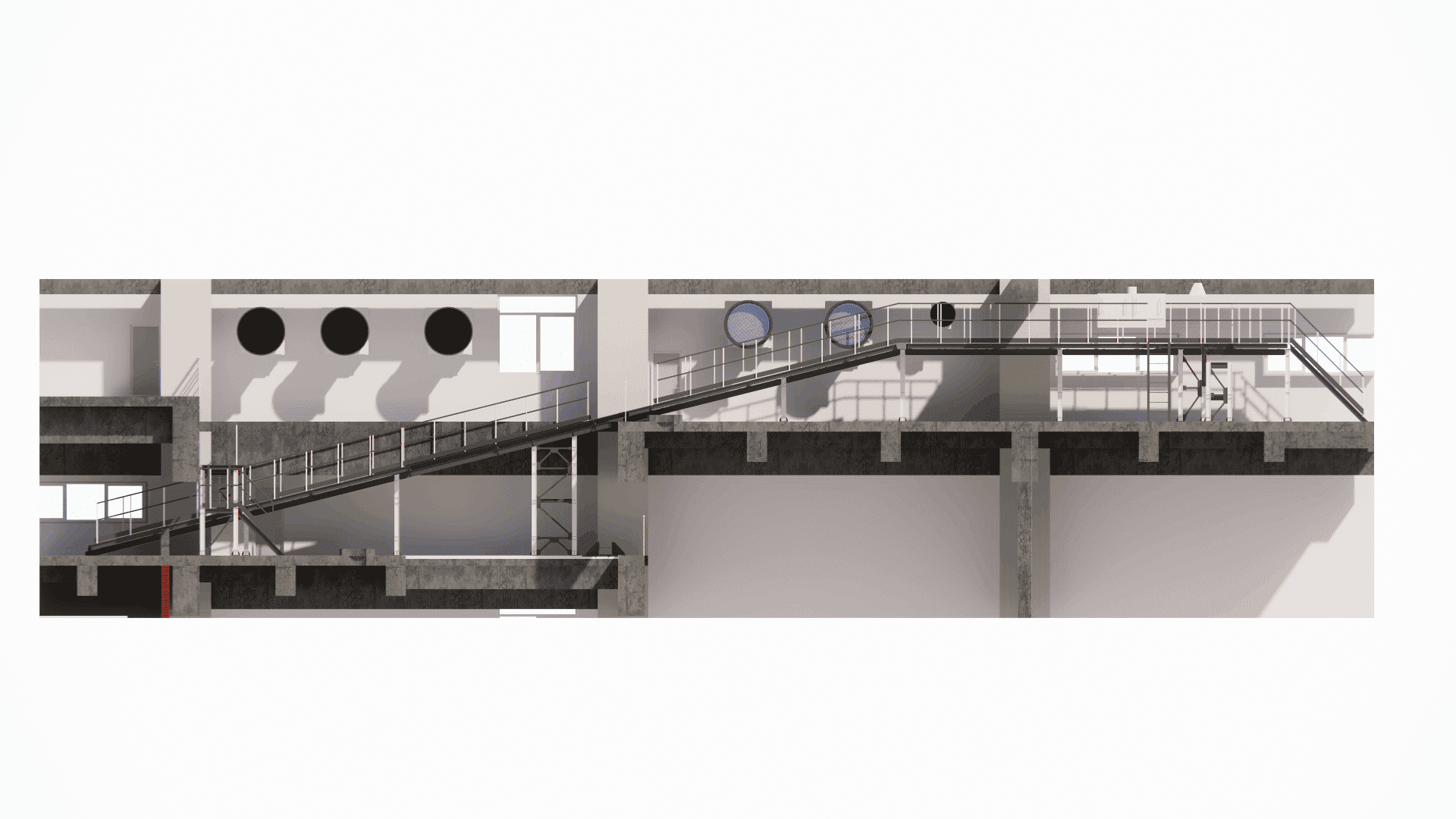 General view of steel structures for a process conveyor