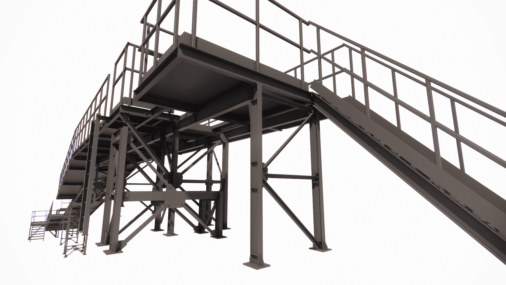 Detailed 3D modeling of an industrial conveyor structure in Tekla Structures for a project in the USA