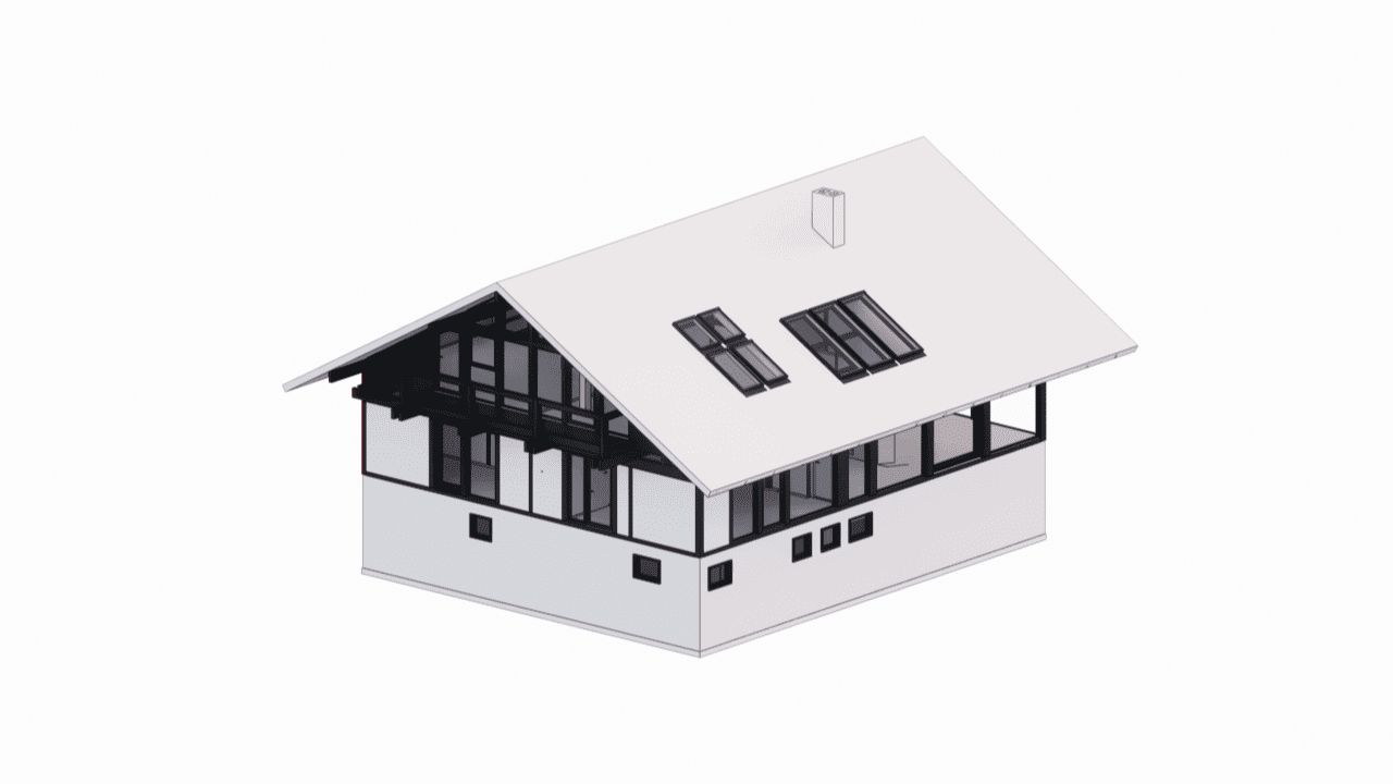 3D rendering of a modern residential home showcasing roof design