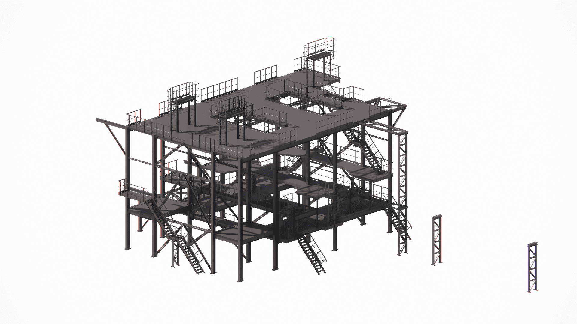 Structural design of metal service platforms using steel grating and railings for safe equipment access