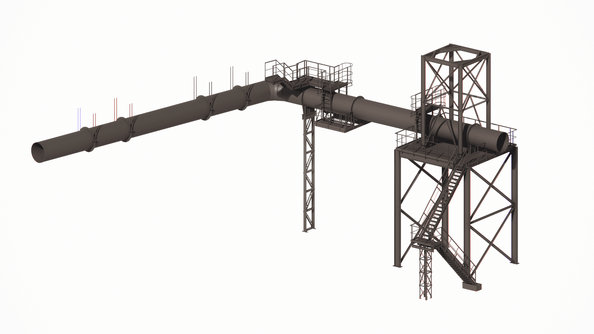BIM modeling and structural analysis of a fully integrated gas duct, including all necessary service platforms and access ladders
