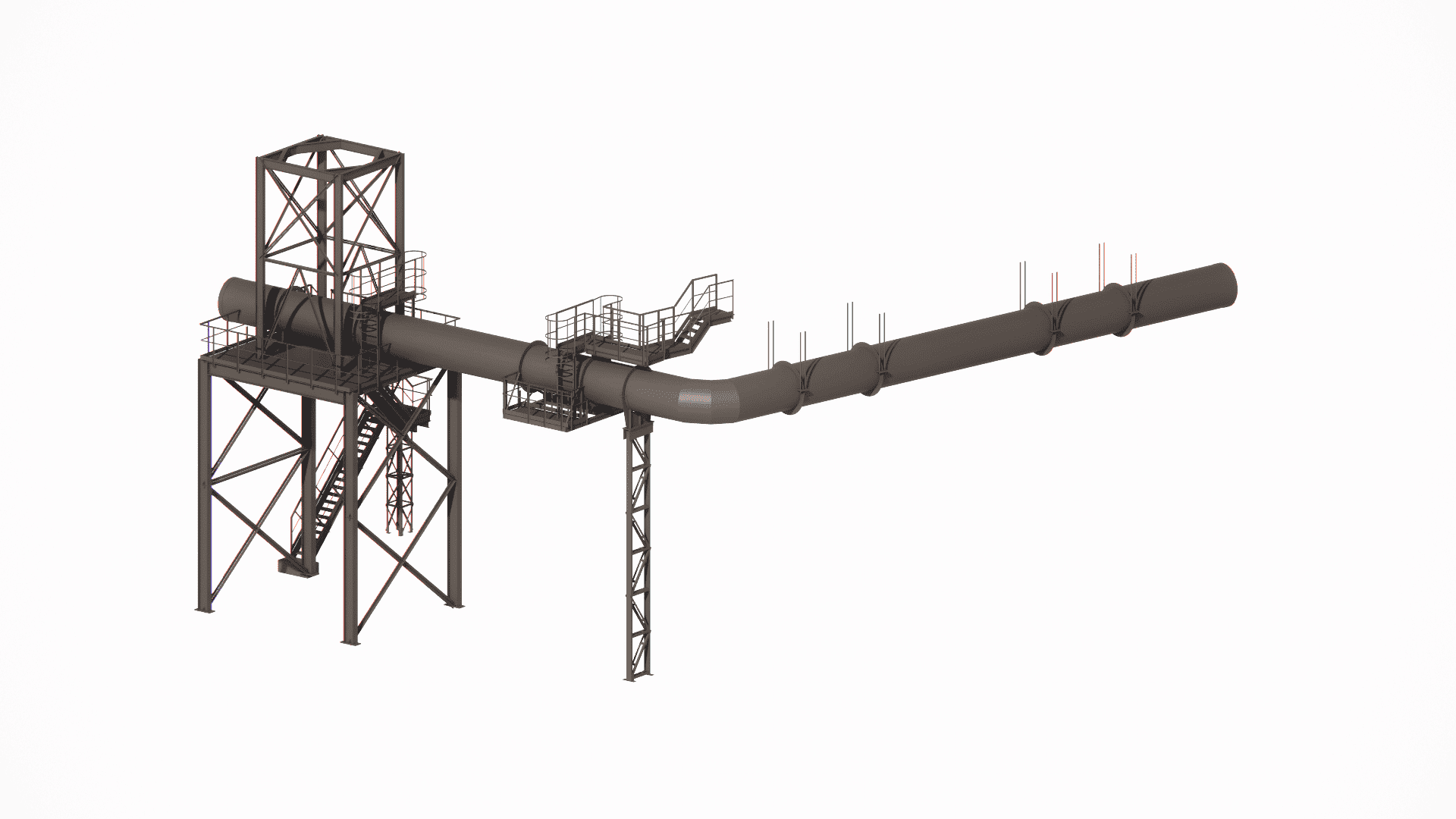 Structural design of specialized service platforms for maintenance and inspection points along the length of the industrial gas duct