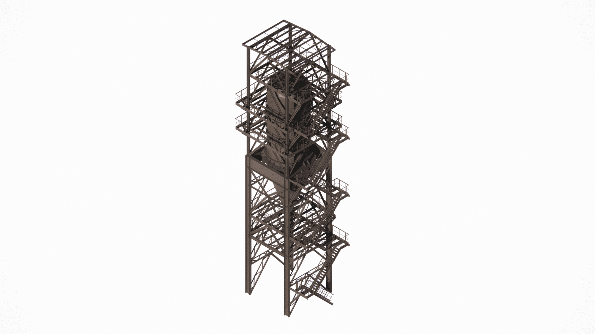 Structural design of the steel support frame for a vertical bulk material storage silo, calculating loads from internal pressure and seismic forces