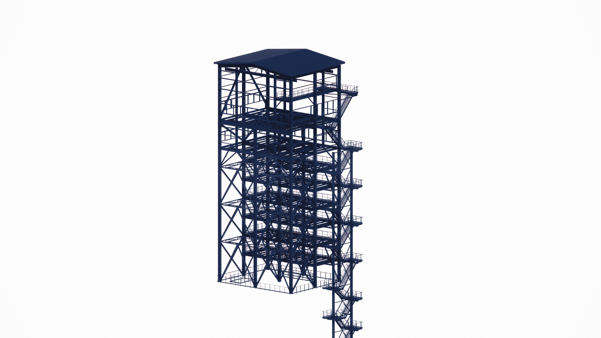 Structural design and calculation of a complex 60-meter high steel framework for supporting sensitive process equipment, analyzing dynamic response