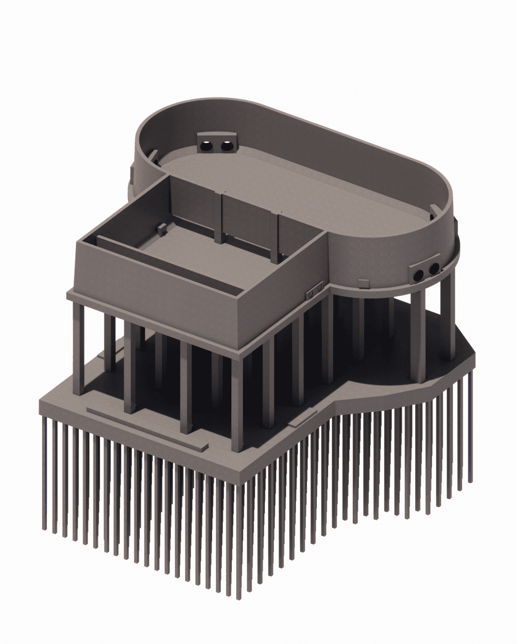 Structural design and Revit modeling of a reinforced concrete water containment reservoir supported by deep pile foundation and a thick base slab
